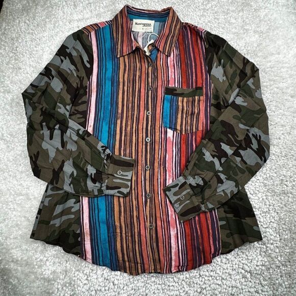 Savanna Jane Tops - Savanna Jane Multicolor Camo Balloon Sleeve Blouse NEW